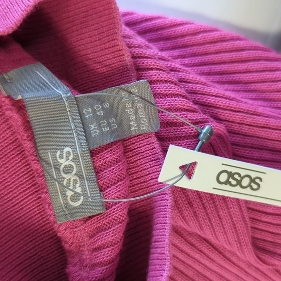 NEW Asos One Sleeve Mock Neck Ribbed Knit Dress Pink 8 chic fall spring street - Picture 5 of 7